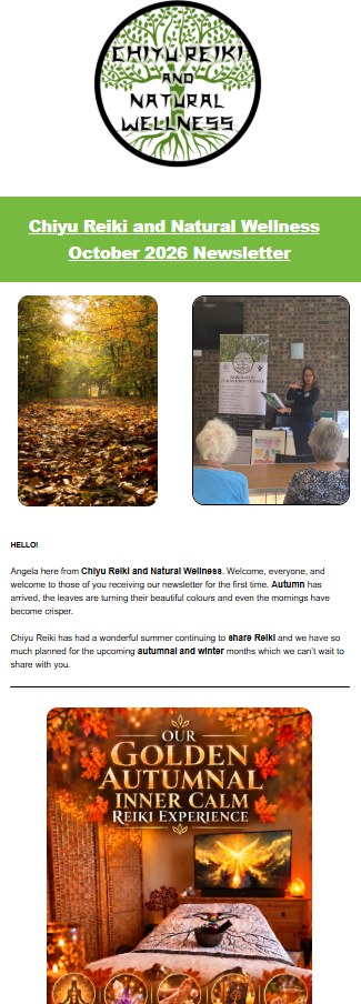 Preview of the Chiyu Reiki and Natural Wellness October 2026 newsletter